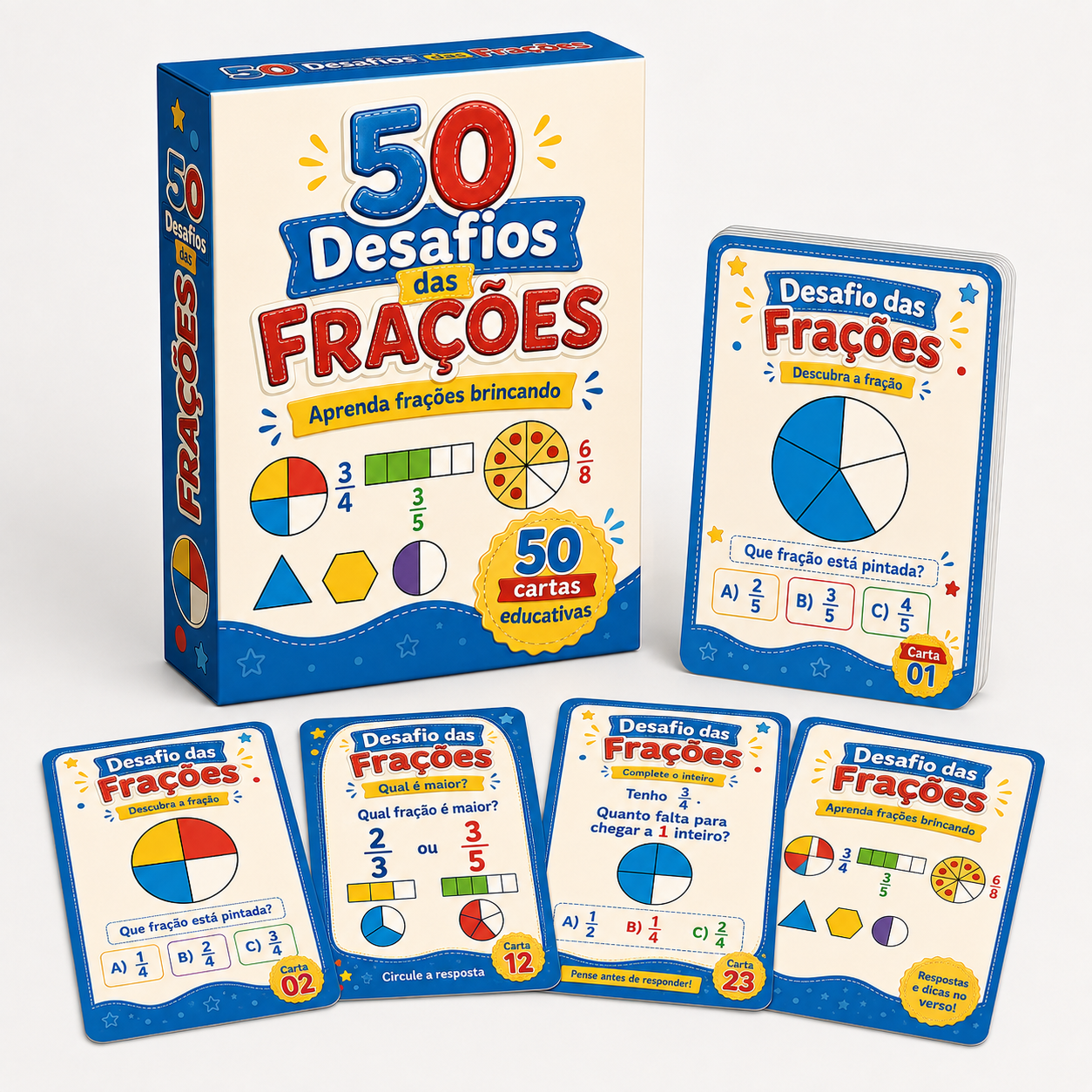 Material completo: caixa e cartas dos 50 Desafios das Frações